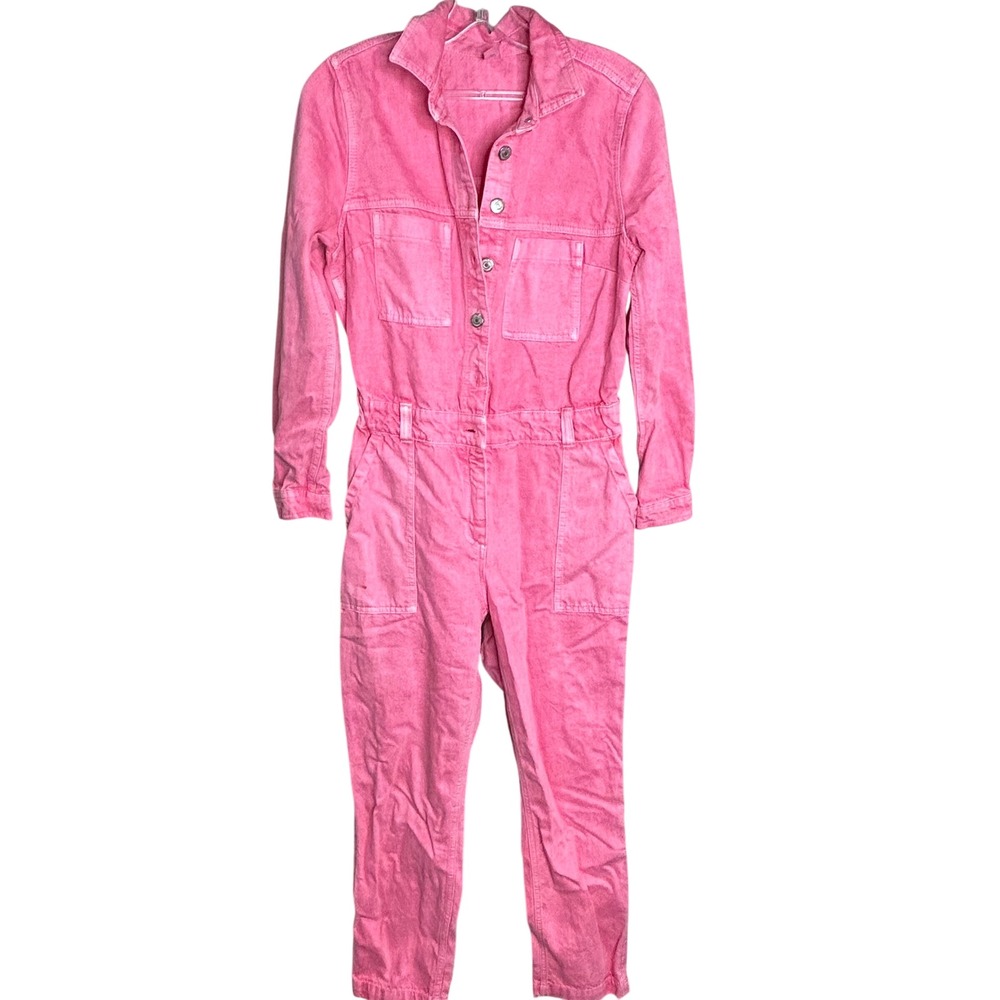 Old Navy XS/S Womens Pink Denim Boiler Suit Long Sleeve Utility Jumpsuit